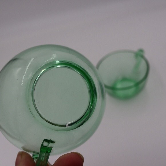 Vintage Depression Glass Uranium Glass Cups Mugs Florescent Green Glowing Glass - Picture 6 of 6